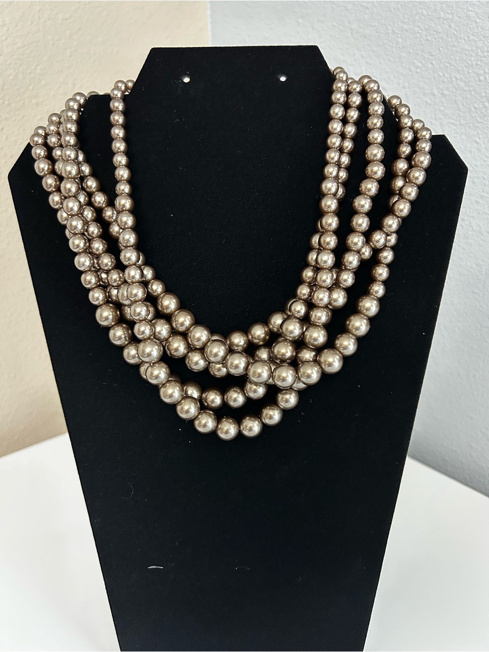 Lia Sophia Multi-Strand Metallic Silver Bead Necklace - NEW